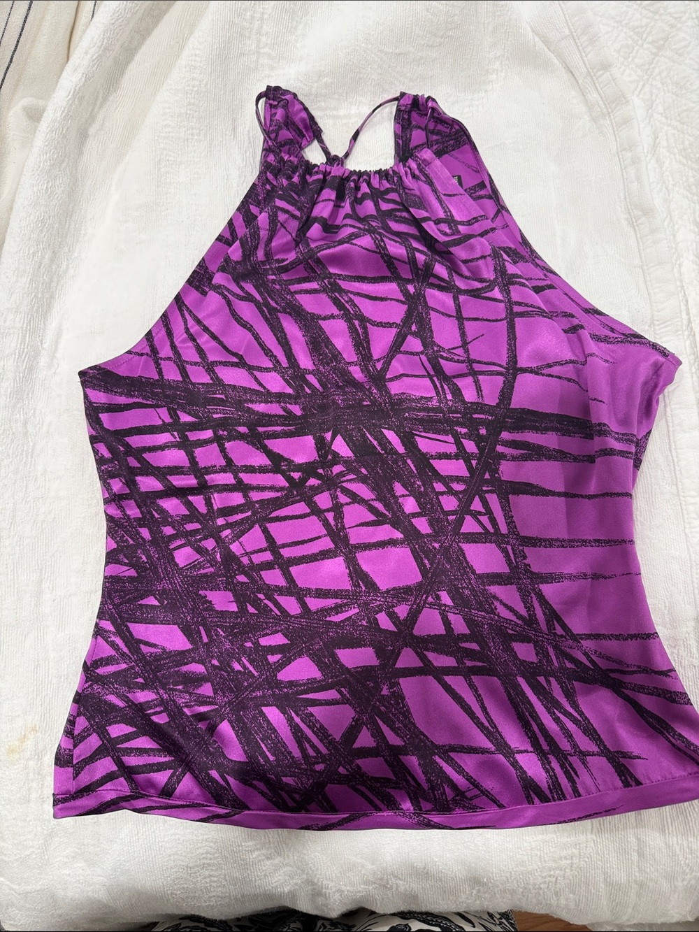 Bcbg Purple Halter Tank Top with Abstract Black Print